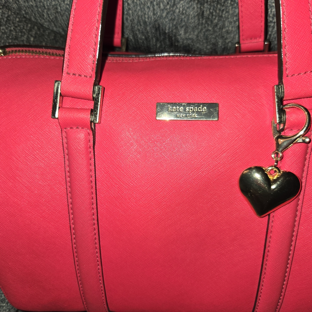 Kate Spade Vibrant Pink Satchel with Gold Heart Charm